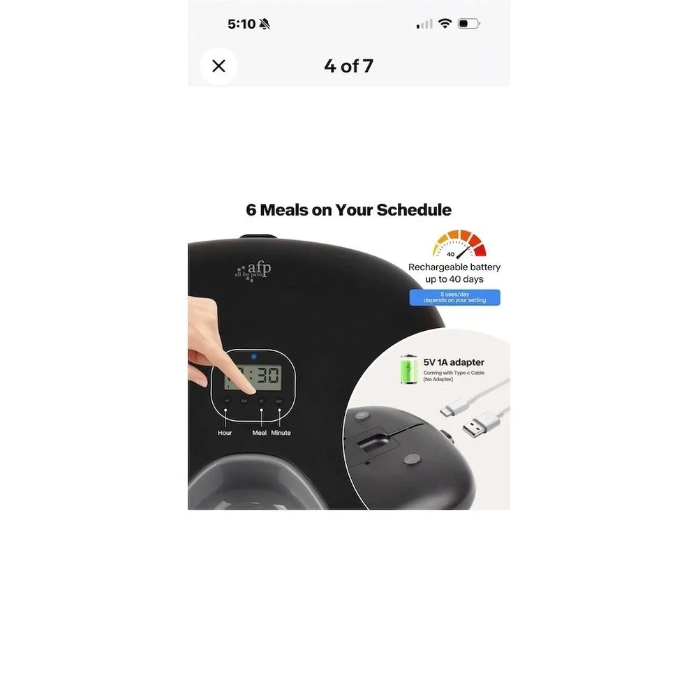 Sharper Image Smart 6-Meal Auto Pet Feeder Cordless Rechargeable Dog cat 3‎ cup